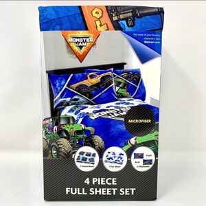 New Monster Jam 4 Piece Full Sheet Set Grave Digger Monster Truck